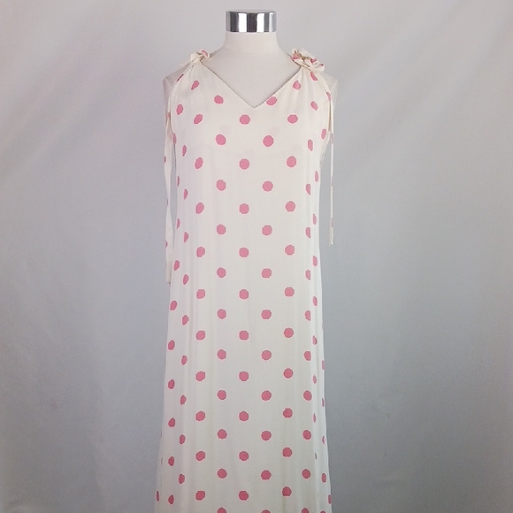 Reformation Wh Pink Dots Cream Slip Dress . - Picture 2 of 8